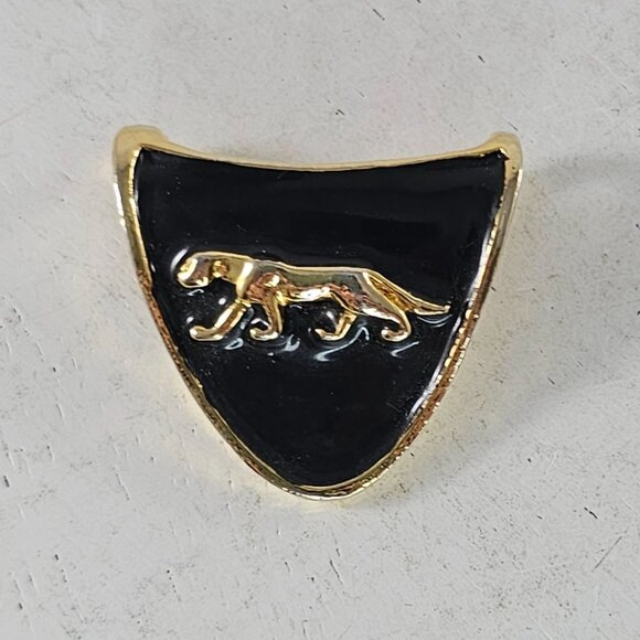 Vintage Gold Black Tone Panther Shield Slide Pendant - Picture 5 of 6